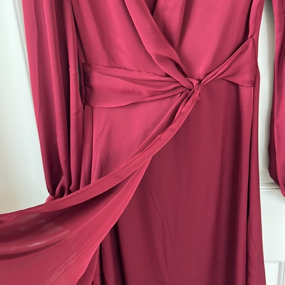 Express Satin Burgundy Wrap Midi Dress - Picture 5 of 6